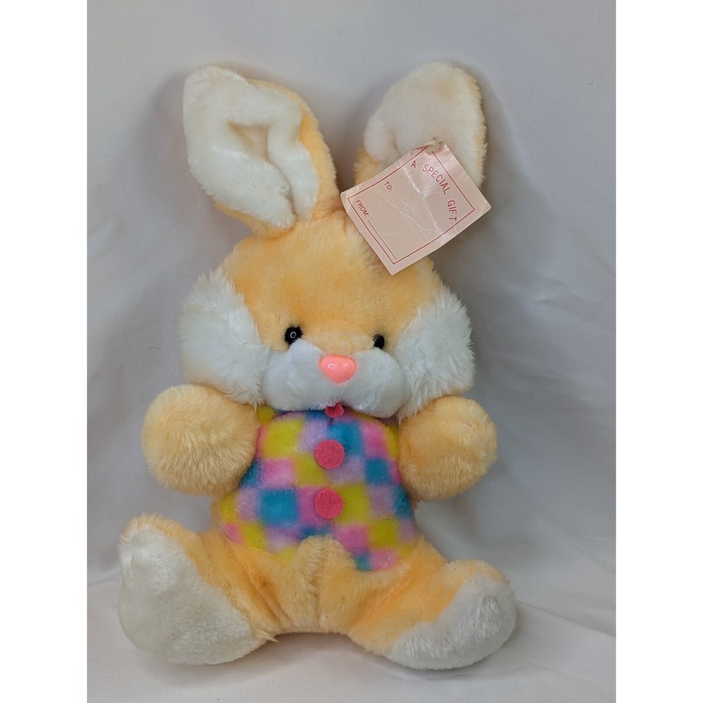Yellow Rabbit Plush Checkerboard Belly 13 Inch Mty International Dandee Stuffed